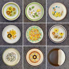 nine plates with flowers painted on them