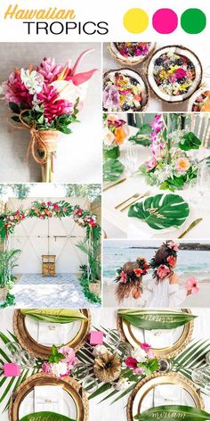 tropical wedding decor with flowers and greenery