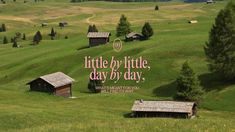 an advertisement for little by little, day by day written on the side of a grassy hill