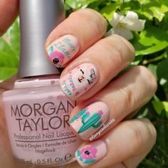 clearjellystamper Llamas are just so darn cute. Thank you for sharing this mani with us @nailland10 💙💗  #SeeWhereYouStamp #AuthenticClearJellyStamper #OriginalClearJellyStamper ClearJellyStamper.com Llama Nails, Cactus Nails, Flowers Nail Art, Pink Cactus, Morgan Taylor, Vibrant Nails, Floral Nail Art