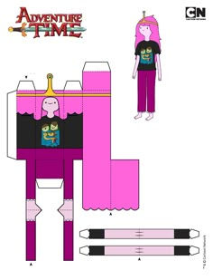 the paper model of adventure time with pink hair and black pants, wearing an outfit