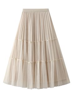 Fabric name: meshMain fabric composition: polyester (polyester fiber)Skirt type: pleated skirtSkirt length: medium and long skirtColor: black, khaki, apricotSize: average size