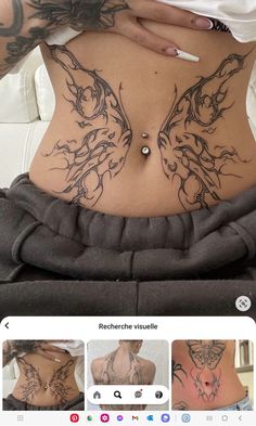 the back of a woman's stomach with tattoos on it