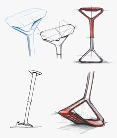 four different types of furniture are shown in this drawing technique, including the legs and arms