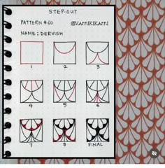 an open notebook with instructions on how to draw the shapes in red, white and black