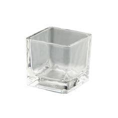 a clear square glass container on a white background with clipping for the top edge