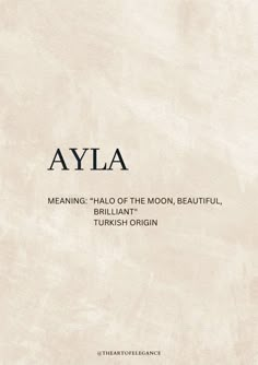 a book cover with the title'ayia meaning - halo of the moon, beautiful turkish origin '