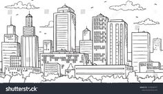 black and white cityscape with skyscrapers in the sky stock photo © shutterstock