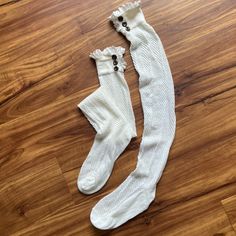 White Cotton Socks, Thigh, High With Three Buttons And Lace Detail. Nwot From Victoria Trading Co. Socks Thigh High, White Socks, White Sock, Cotton Socks, Thigh High, Thigh Highs, Hosiery, Lace Detail, White Cotton