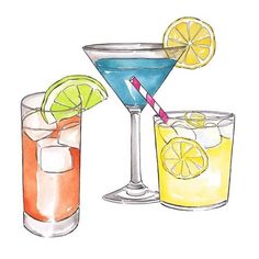 two cocktails with lemon and lime on the side