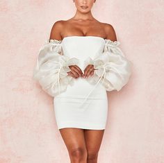 Puff Sleeve Bodycon Dress, Beach Dress Casual, Puff Sleeve Mini Dress, White Bodycon Dress, Club Party Dresses, Bodycon Dress With Sleeves, Sleeve Bodycon Dress, White Party, Puffed Sleeves Dress