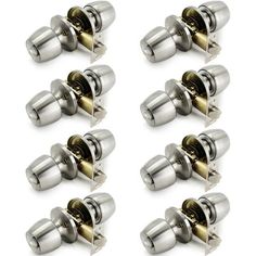 set of six stainless steel door knobs with screws on each one side and four different