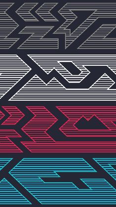 an abstract background with lines and arrows in blue, red, and pink colors on a black background