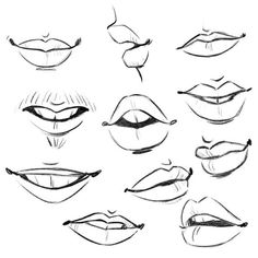 a set of different lips drawn in pencil