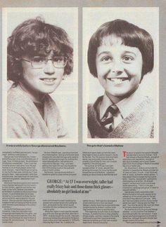 an old newspaper article with two young women in front of the same page, one smiling at the camera