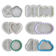 six decorative trays with different shapes and colors