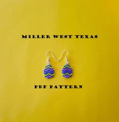 a pair of beaded earrings with the words miller west texas on it and an orange background