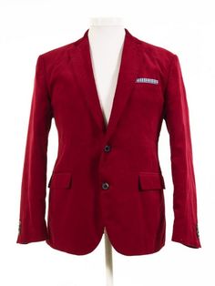 Cranberry Red Corduroy Jacket 44R - Tweedmans Red Corduroy Jacket, Pocket Square, Cranberry