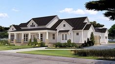 this is a computer rendering of these country house plans for the modern farmhouse style home