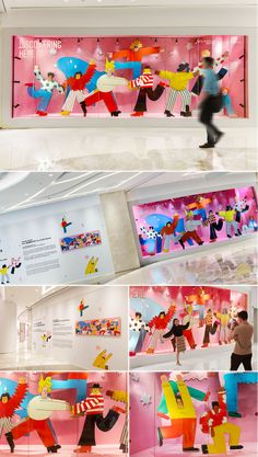 several different images of people in an art gallery