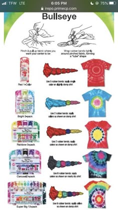 a poster with different types of t - shirts and the words bullseye on it