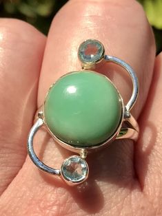 Green Aventurine and Blue Topaz Ring Size 8 - Morganna’s Treasures Green Aventurine Rings, Attract Luck, Orange Calcite, Attract Money, Clear Quartz Crystal, Blue Topaz Ring, Green Aventurine, Topaz Ring, Clear Quartz