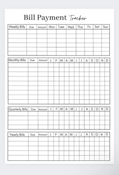 the bill payment tracker is shown in black and white, as well as an image of a