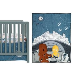 a baby crib with a star wars theme and an image of chew - o - lite