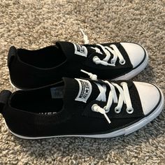 Worn Once. Basically New With Tags. Slip On, Stretch, Very Comfortable. Womens Converse, Converse Shoes, Athletic Shoes, Converse, Tags, Slip On, Women Shoes, Black And White, Women Shopping