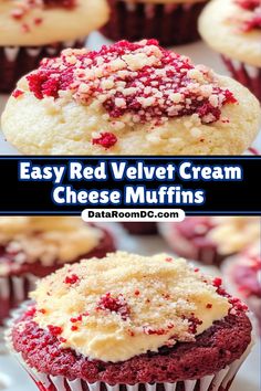 red velvet cream cheese muffins with crumbs on top