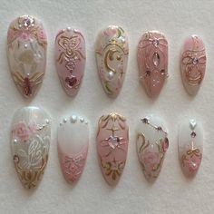 Shojo Nails, Lacy Nails, Rococo Nails, Pochacco Nails, Luv Nails, Ballet Nails, Chrome Nails Designs, Cute Simple Nails, Drip Nails