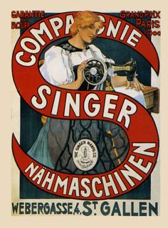 an advertisement for sewing company called compagnine singer, weimar st galln