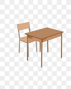 a wooden table and chair on a white background, furniture, cartoon png and psd