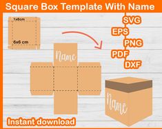 square box template with name svg eps png dxf cut file example