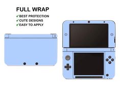 an image of a blue nintendo wii game console with the text full wrap best protection cute designs easy to apply