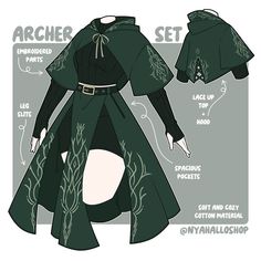 Archer Rpg, Rpg Clothes, Dress Design Drawing, Ren Fair, Fantasy Outfits, Fashion Drawing Dresses, Oc Outfits, Drawing Anime Clothes, Clothing Design Sketches