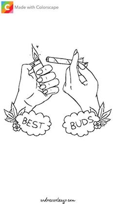 two hands holding each other with the words best buds written on them in black ink