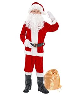 PRICES MAY VARY. 11pcs Complete Children Santa Costume: Red boys Santa suit, Santa Claus pants, cute child Santa hat, white Santa beards and black belt. The Santa hat and beard are elasticated to fit most child faces. The black belt not only helps the suit fit better but also adjusts the waist ratio, enhancing the entire look and making it more perfect. Super Cozy & Soft Material: This children's Santa Claus suit is made of high-quality red velvet fabric, soft and comfortable, with a silky feel Santa Claus Suit, Santa Claus Costume, Santa Beard, Santa Dress, Santa Suit, Suit Outfit, Santa Costume, Santa Outfit