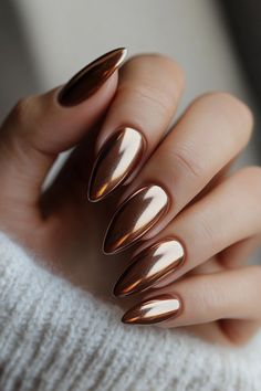 Gold Chrome Nails Designs, Fall Chrome Nails, Fall Short Nails, Chrome Nail Ideas, Chrome Nail Colors, Chrome Nail Designs, Gold Chrome Nails, Copper Nails, Chrome Nails Designs