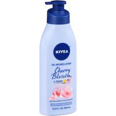 Relax and pamper your skin with the NIVEA Oil Infused Cherry Blossom and Jojoba Oil Body Lotion. This body lotion for dry skin deeply moisturizes for 24+ hours and transforms dry skin into smooth, radiant skin. The fast-absorbing formula in this NIVEA body lotion is infused with jojoba oil and delivers a flowery cherry blossom scent for a luxurious expertise. With this NIVEA body lotion for dry skin, you can awaken your senses and pamper your skin! Moisturizing body lotion is a key part of a ski Nivea Cherry Blossom, Bath And Body Works Cherry Blossom, Nivea Body Lotion, Cherry Blossom Body Lotion, Bath And Body Works Japanese Cherry Blossom Lotion, Body Lotion For Dry Skin, Japanese Cherry Blossom Body Mist, Cherry Blossom Scent, Lotion For Dry Skin