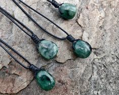 Beautiful handmade Emerald stone pendant, with an adjustable black necklace cord. Emerald, May's birthstone, is known as the love passion, and relationship crystal that can also bring prosperity, joy, hope, and emotional healing. This necklace is a unique creation that will shine out the uniqueness in you. It can be a great gift for your loved one or yourself! *'¨) ¸.*'¸.**'¨) ¸. (¸.*' (¸.*` ♥ *FREE INTERNATIONAL SHIPPING ►►You will receive one stone pendant chosen randomly from the lot. ►►As na Green Waxed Cord Necklace For Gifts, Emerald Jewelry Necklace, Green Stone Pendant, Raw Gemstone Jewelry, Necklace Cord, Birthday Gifts For Husband, Necklace Men, Emerald Pendant, Emerald Necklace