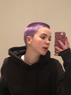 Shaved Head Ideas For Women, Purple Shaved Head, Buzzcut Style Women, Shave Head Designs, Dyed Buzzcut Women, Lavender Buzzcut, Dyed Buzzed Hair Women, Purple Buzzcut, Buzzcut Women Aesthetic