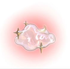 an image of a pearl with gold stars in the center on a pink background that looks like it is floating