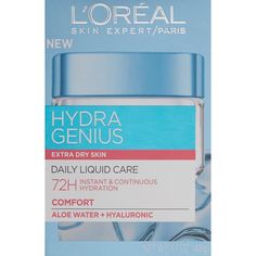 L’oral Paris Hydra Genius Daily Liquid Moisturizer: *Thirsty Skin? Give It A Drink. 72hr Long-Lasting Liquid Moisturizer For Visibly Fresh, Glowing Skin *Lack Of Sleep, High Stress Levels, Too Much Celebrating Life Can Leave You With Tired, Dull, Thirsty Skin. Give Your Thirsty Skin A Drink With Hydra Genius Daily Liquid Moisturizers. *Infused With Hyaluronic Acid And Quenching Aloe Water, Hydra Genius Is A One-Step Solution To Fresh, Water-Plumped, Beautiful Looking Skin. These Lightweight Form Paris Skincare, Gel Face Moisturizer, Hyaluronic Acid Moisturizer, Aloe Water, Extra Dry Skin, Shiny Skin, Cream For Dry Skin, Face Lotion, Facial Moisturizers