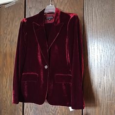 Nwt. "Golden Sapphire" Beautiful Red Pantsuit. Line In Pants (See Photo) From Being Stored Folded Over A Hanger - Not Sure If It Can Be Removed. Priced Accordingly. Viscose, Nylon Dry Clean Only 1 Button Jacket 2 Flap Pockets Invisible Front Zipper 75% Viscose, 25% Nylon Red Pantsuit, Button Jacket, Jacket Buttons, Only 1, Ruby Red, Anne Klein, Modern Fit, Front Zipper, Pant Jumpsuit