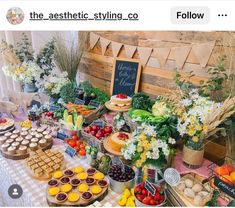 an assortment of fruits and vegetables displayed on a table with the text, the aesthetic styling company follow