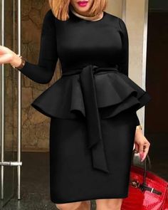 English Wears, Diamond Cufflinks, Inexpensive Dresses, Dinner Dresses, Black Knee Length Dress, Long Sleeve Ruffle Dress, Sleeve Ruffles, Easter Dresses