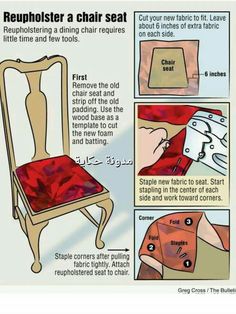 instructions for how to reupholt a chair seat at the same time as it does