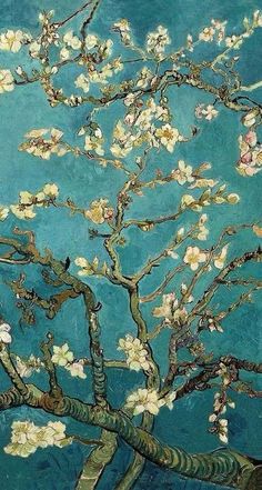 a painting of an almond tree with white flowers