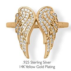 Beautiful Brand New 14kt Yellow Gold Plated Angel Wings Ring. Size 8. Arrives In Gift Box Angel Wings Ring, Wings Ring, Oval Morganite Ring, Angel Wing Ring, Pear Wedding Ring, Dainty Wedding Ring, Dainty Band, Yellow Gold Solitaire, Pink Tourmaline Ring